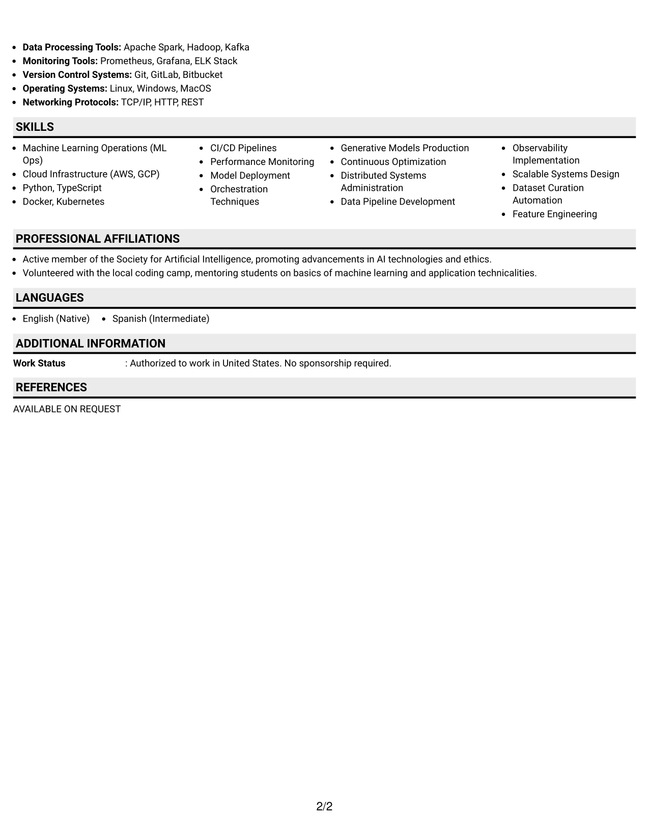 Resume Example Page 2
