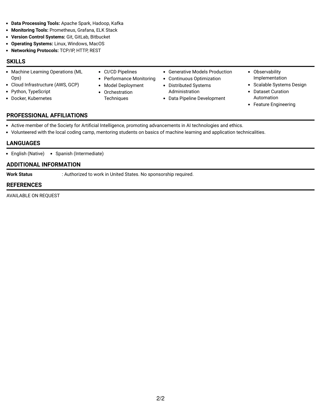 Resume Example Page 2