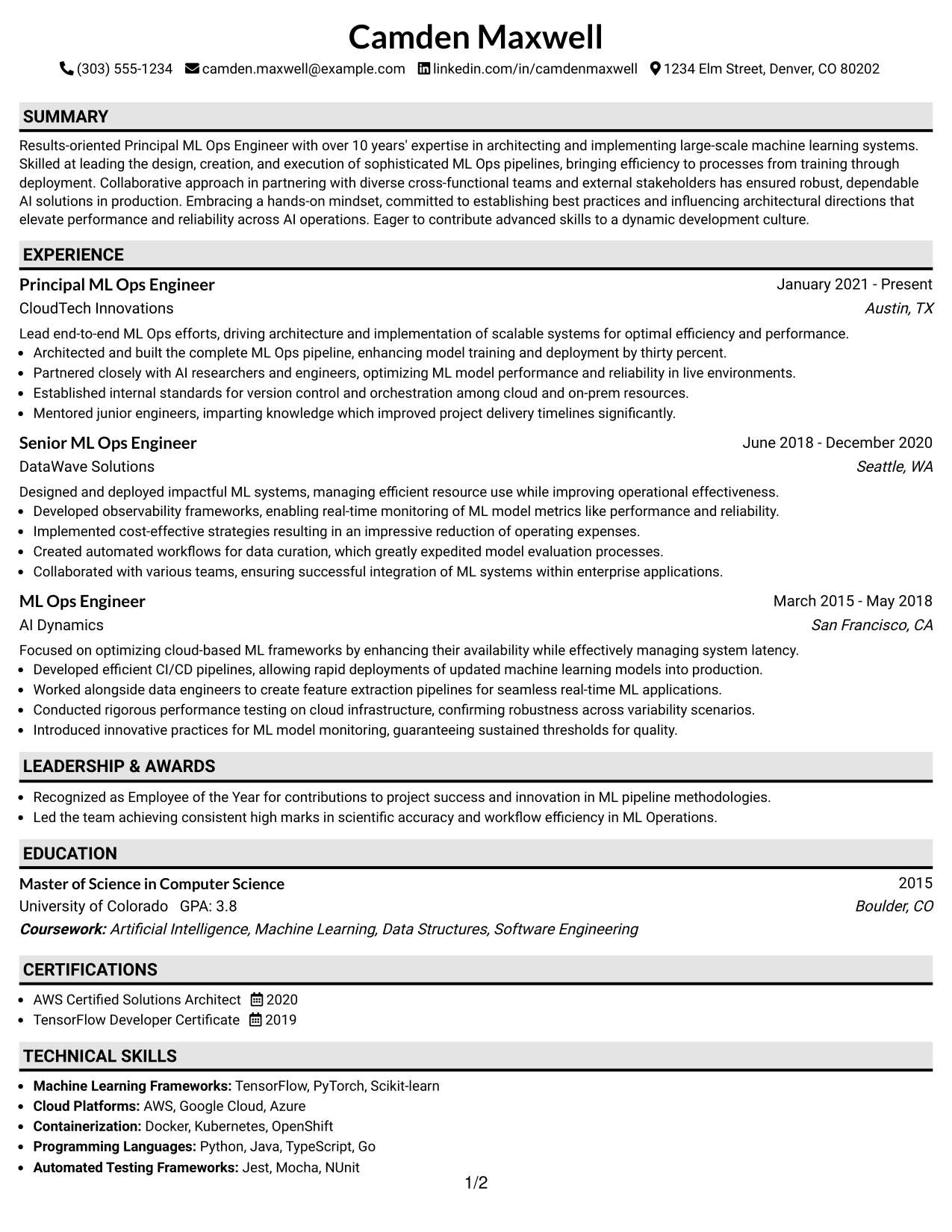 Resume Example Page 1