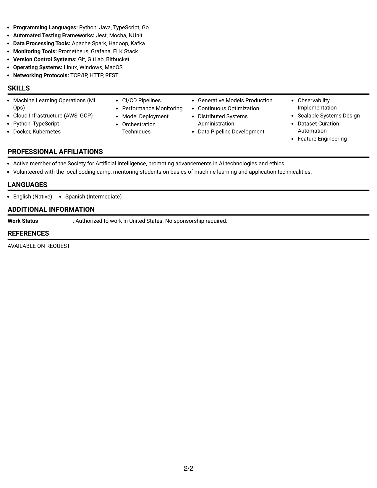 Resume Example Page 2