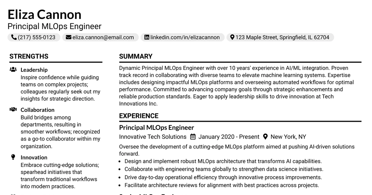 33 Principal MLOps Engineer Resume Templates with Example
