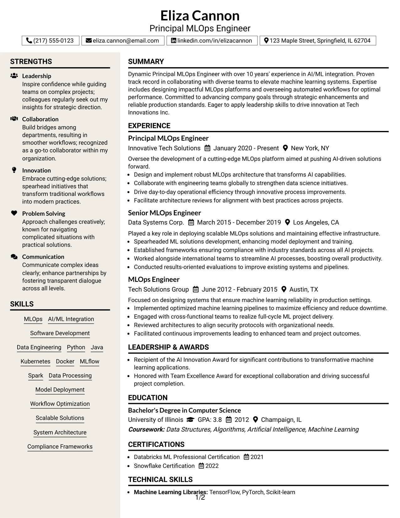 Resume Example Page 1