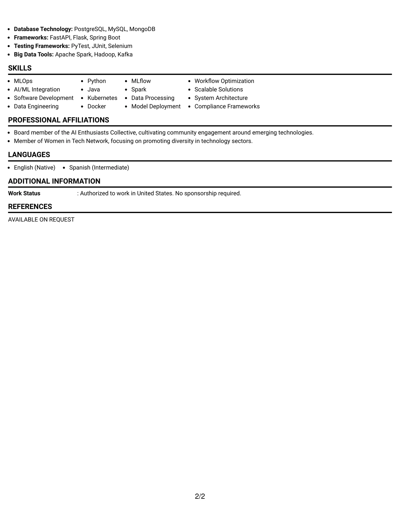Resume Example Page 2