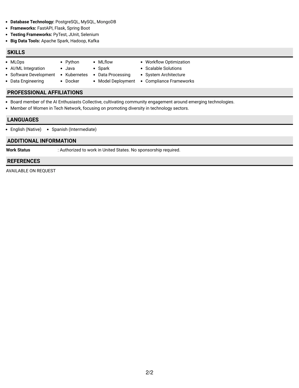 Resume Example Page 2
