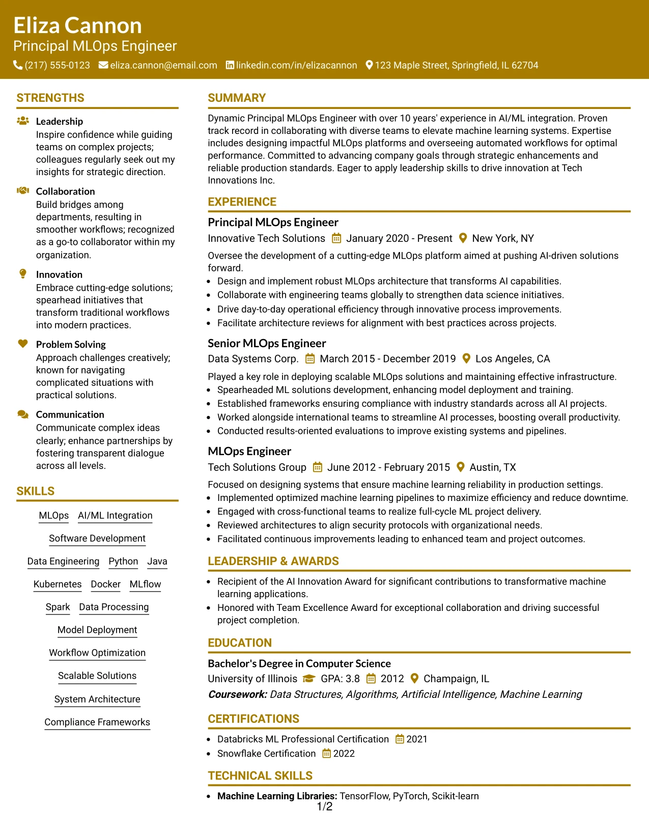 Resume Example Page 1
