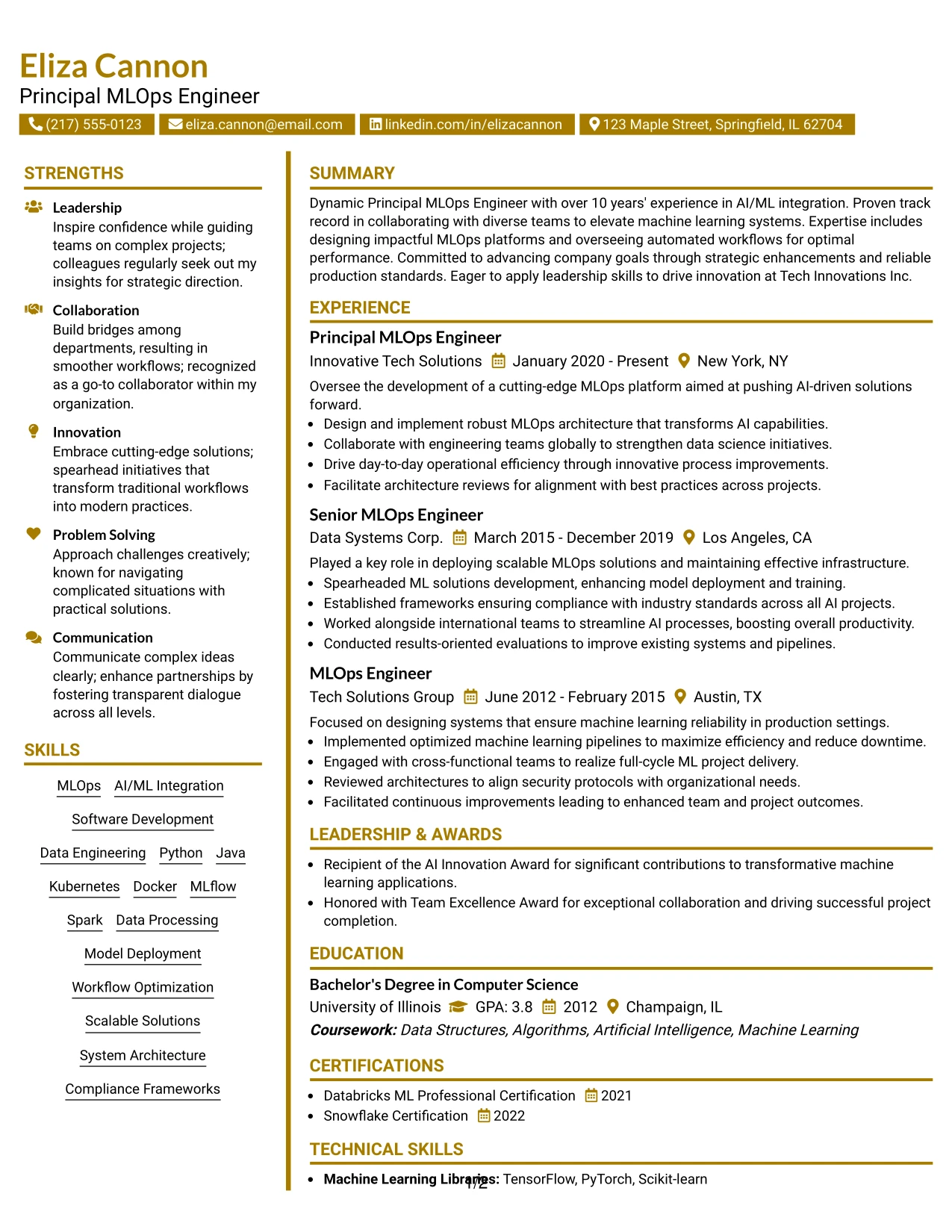 Resume Example Page 1