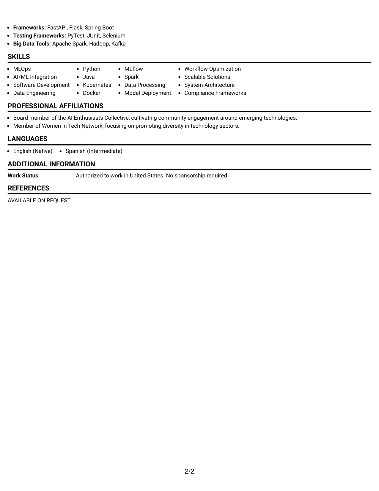 Resume Example Page 2