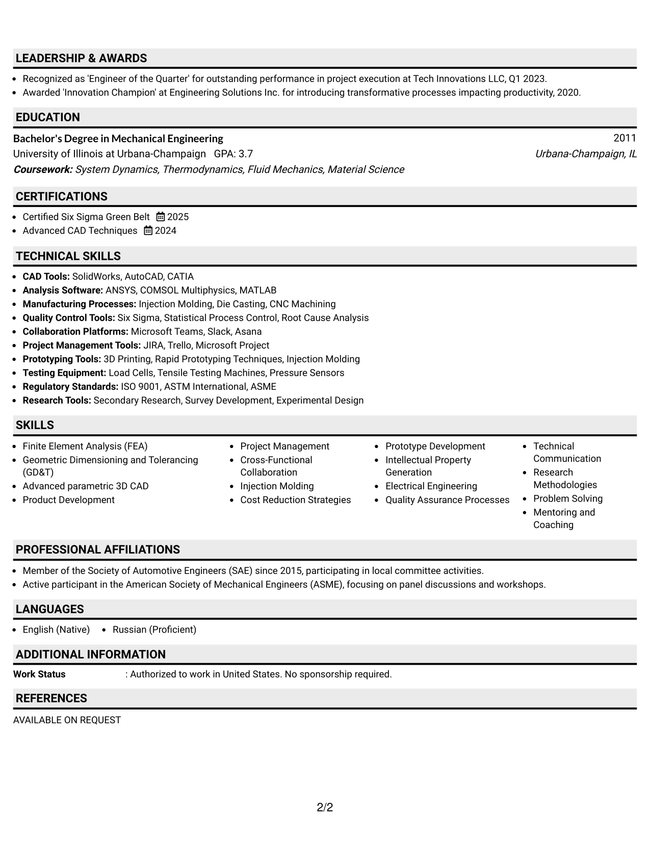 Resume Example Page 2