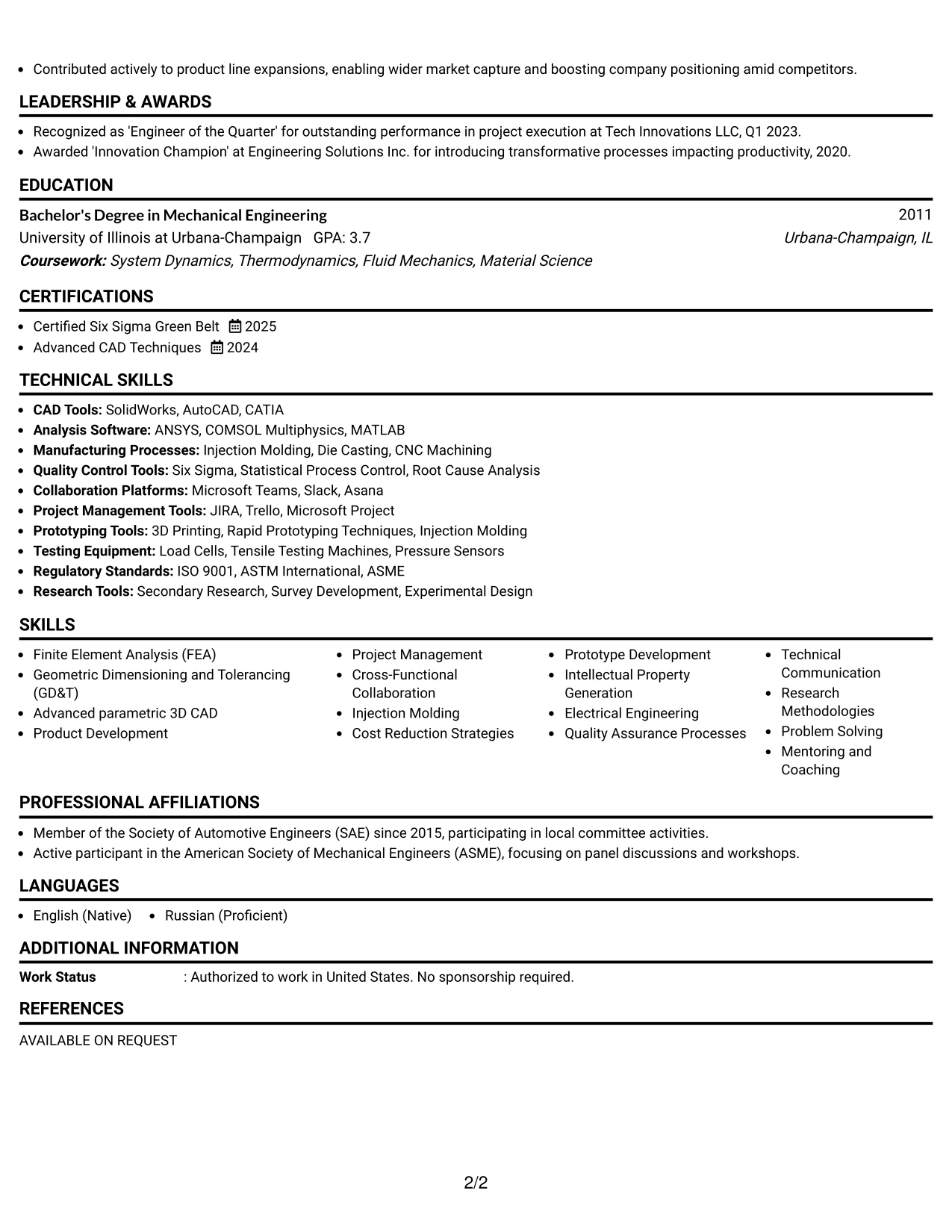 Resume Example Page 2