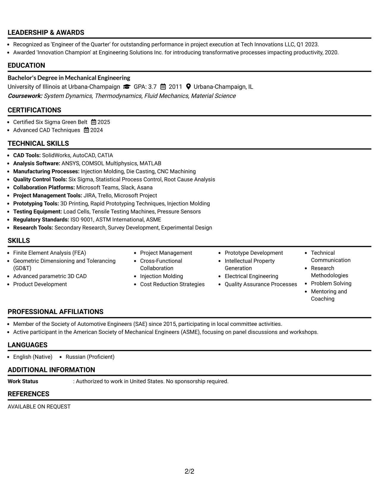 Resume Example Page 2