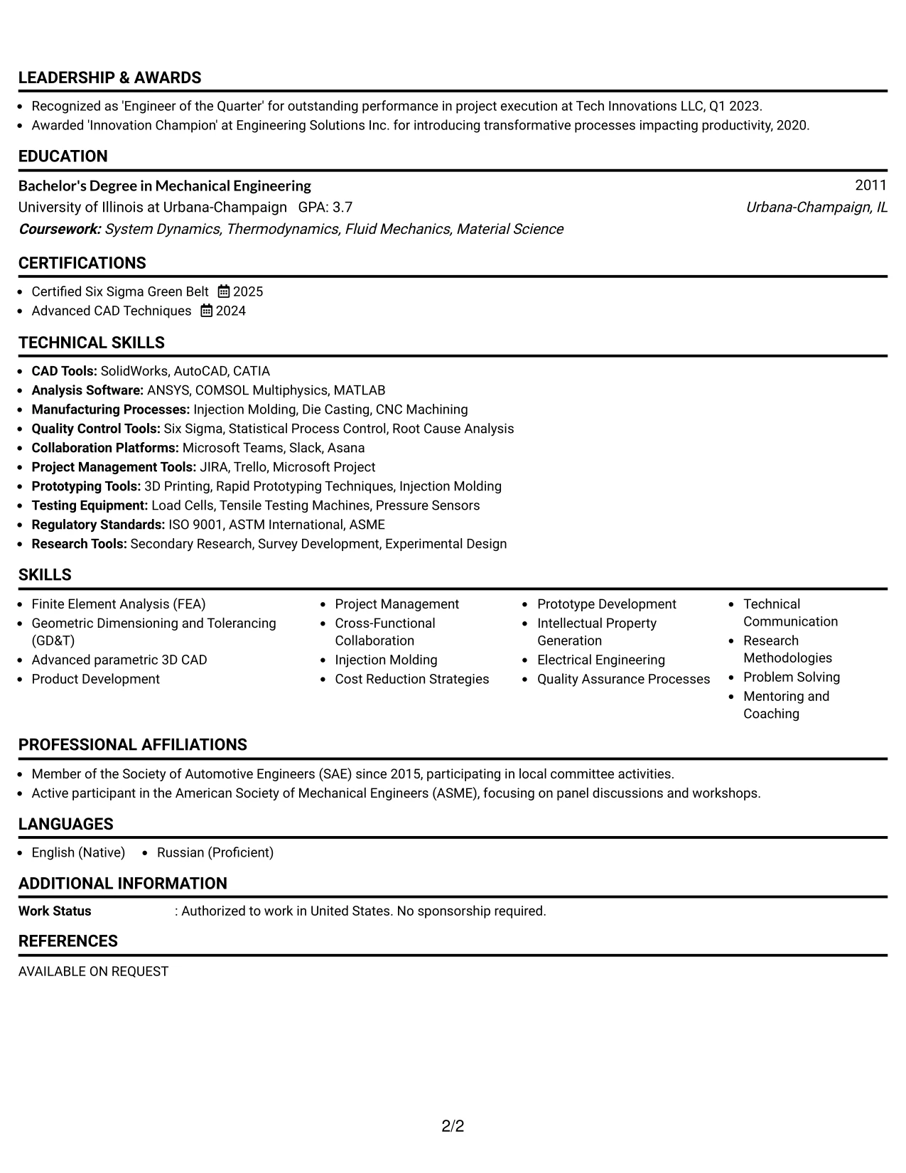Resume Example Page 2
