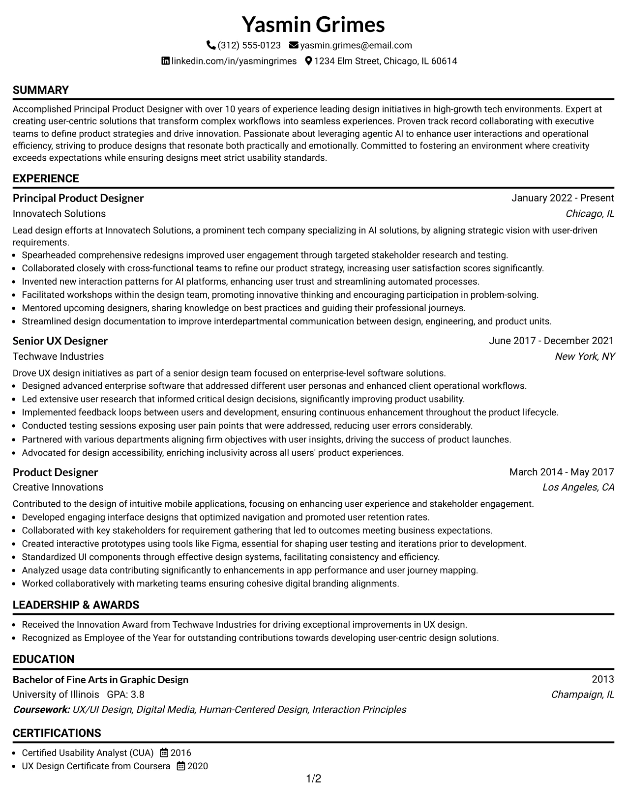 Resume Example Page 1