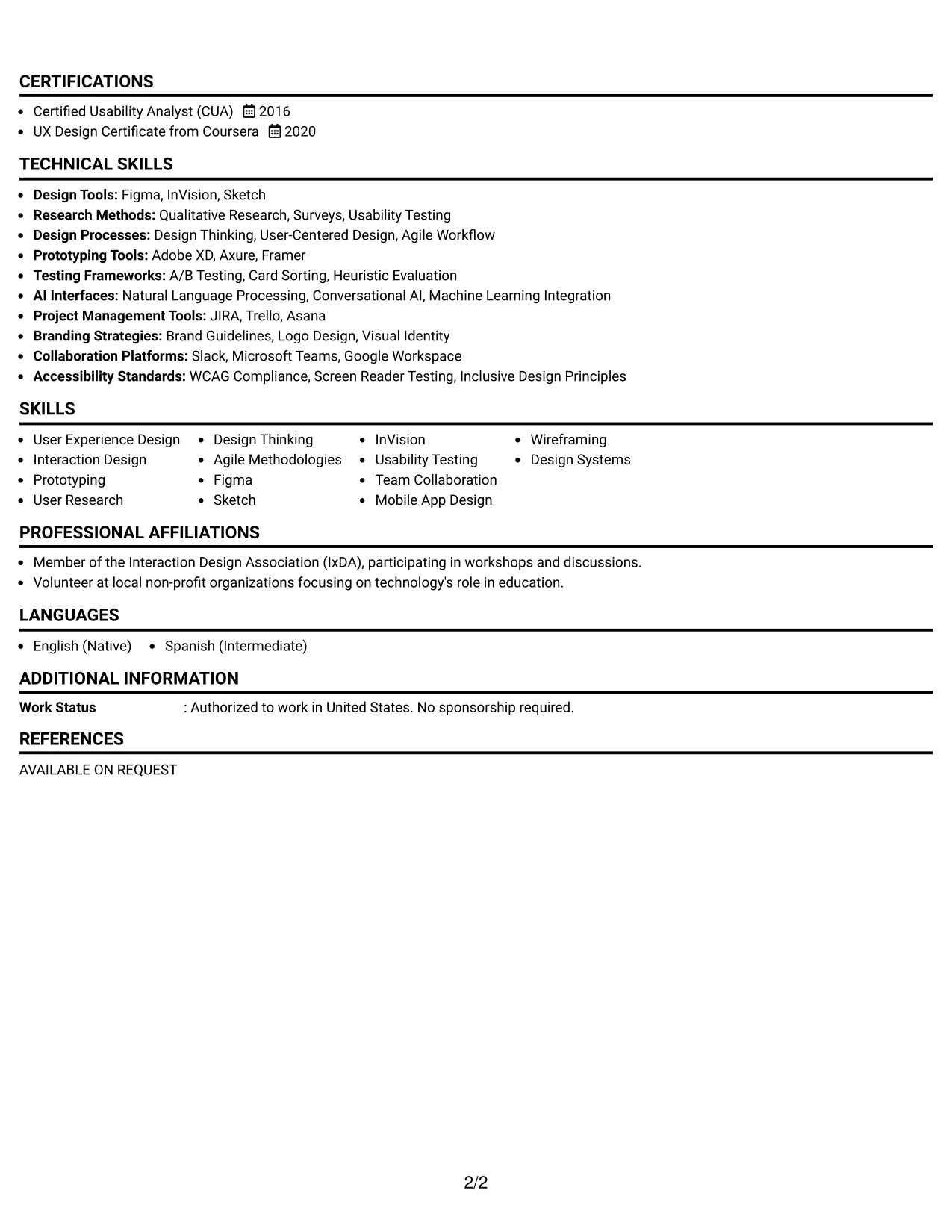 Resume Example Page 2