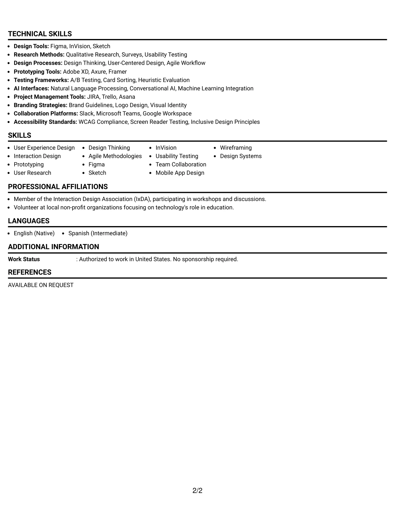 Resume Example Page 2