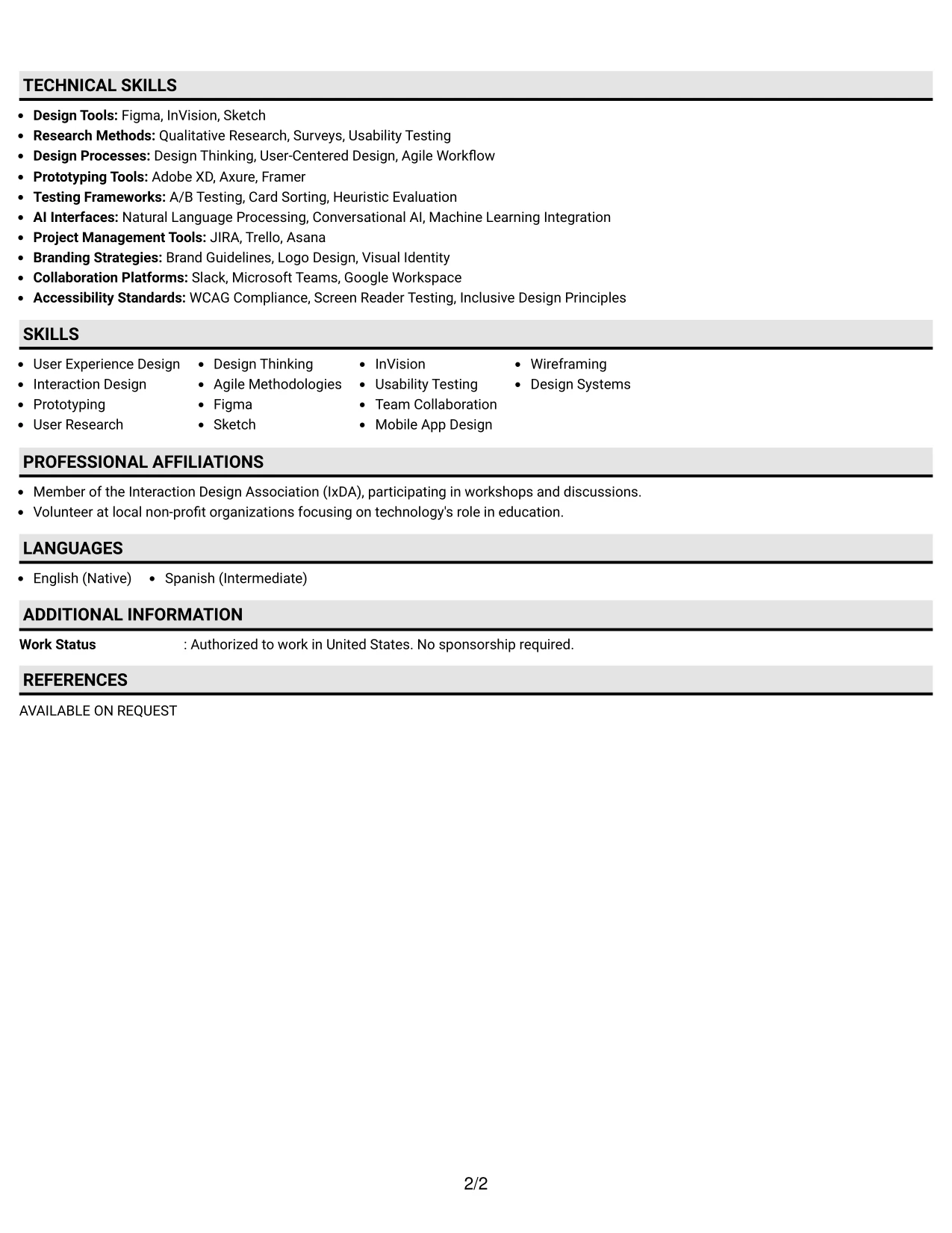 Resume Example Page 2