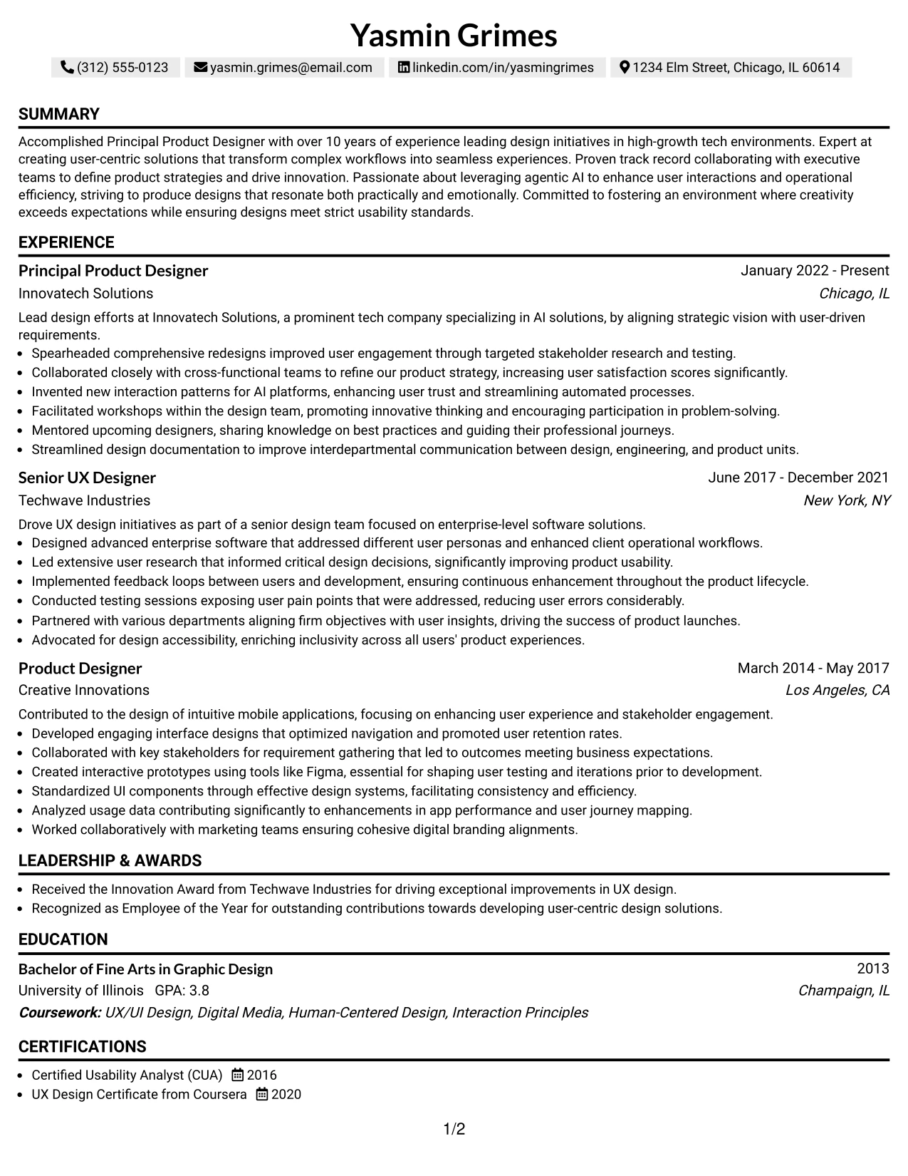 Resume Example Page 1