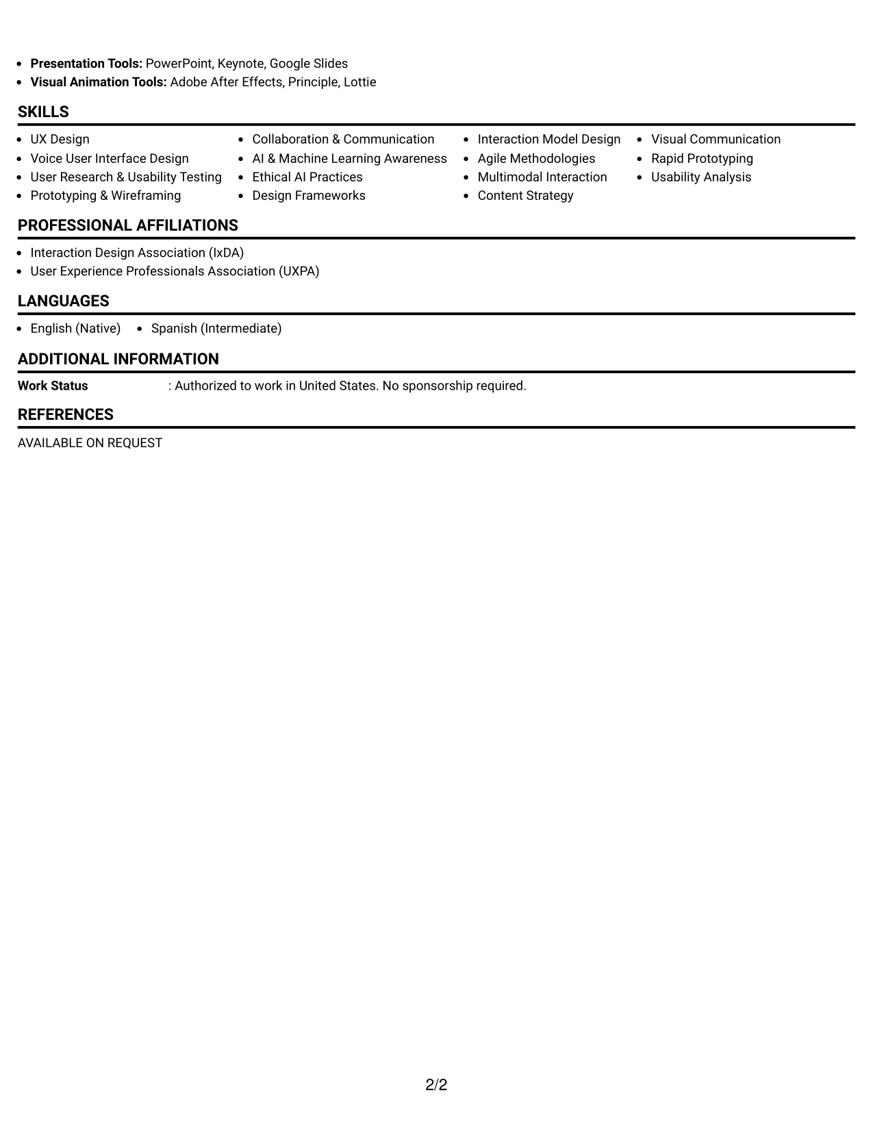 Resume Example Page 2