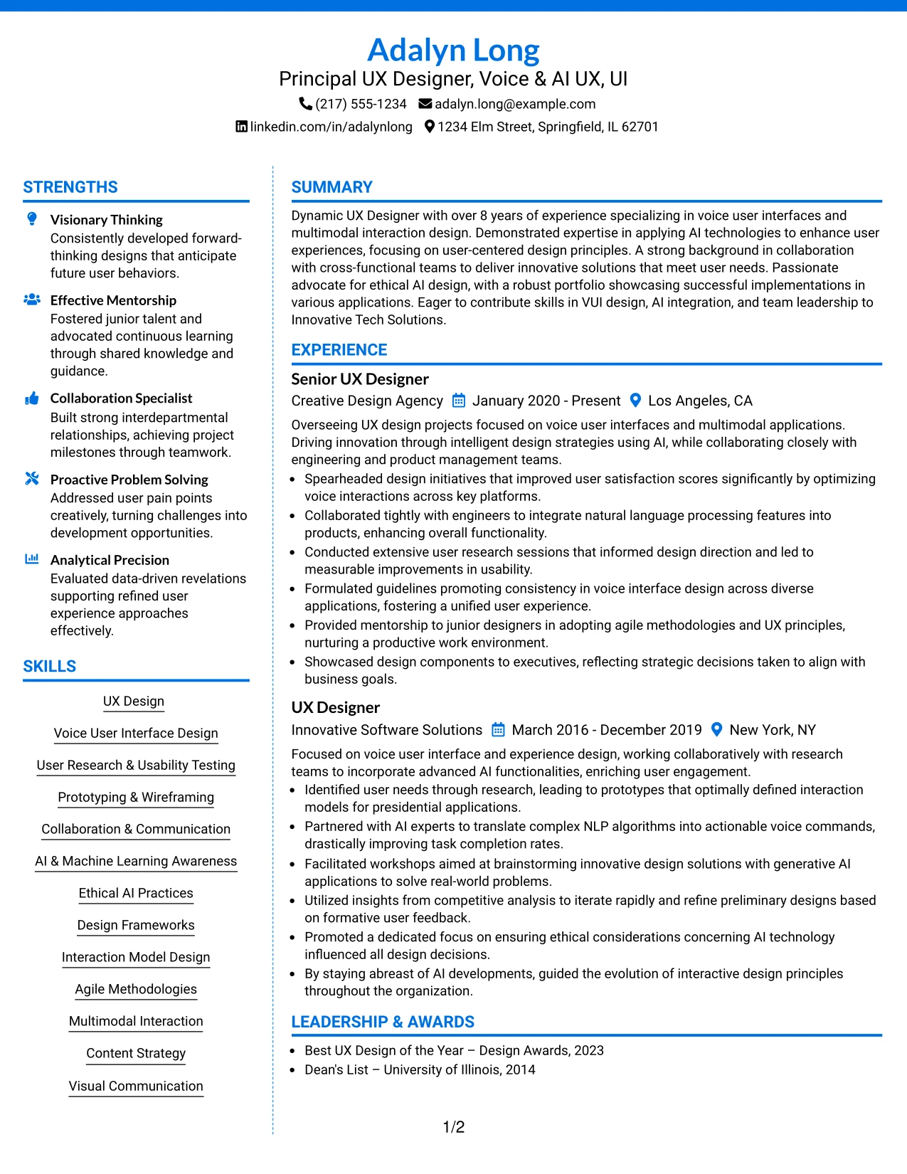 Resume Example Page 1