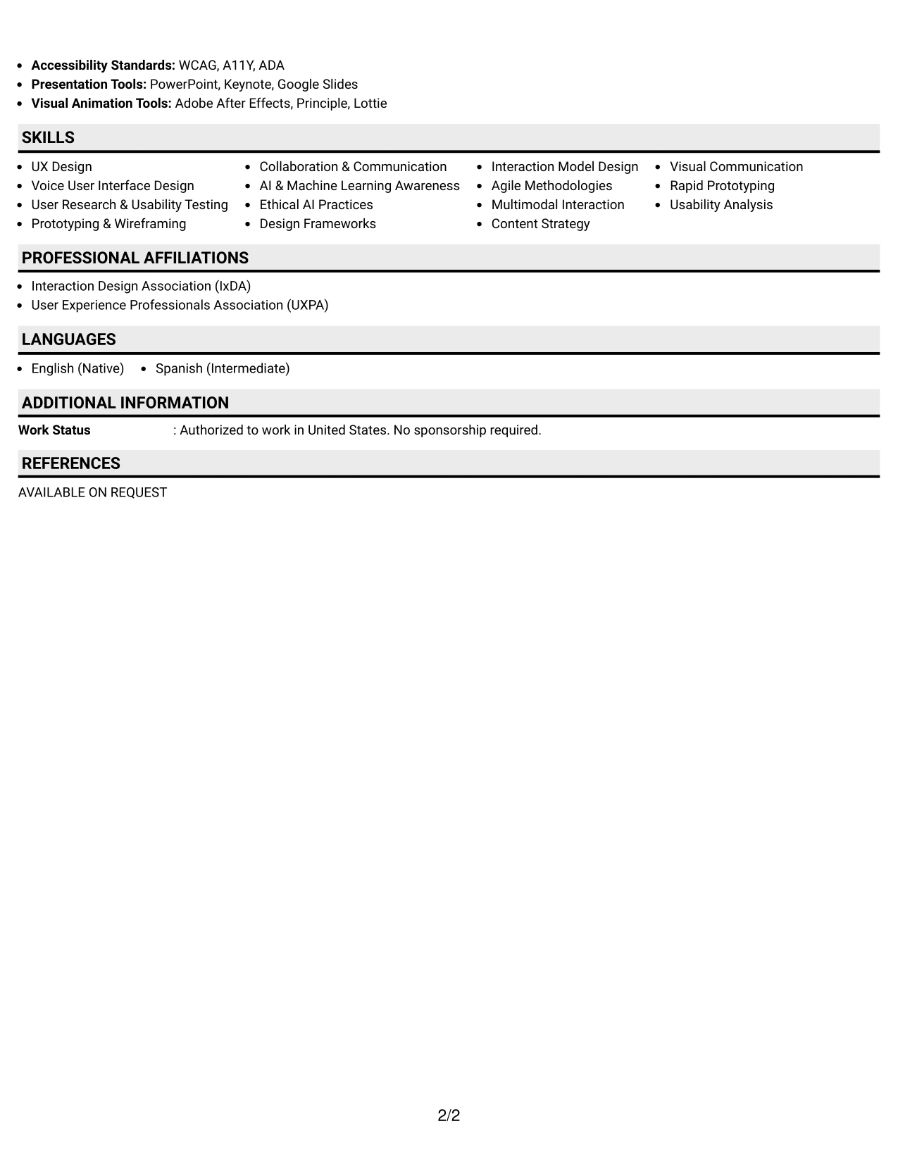 Resume Example Page 2