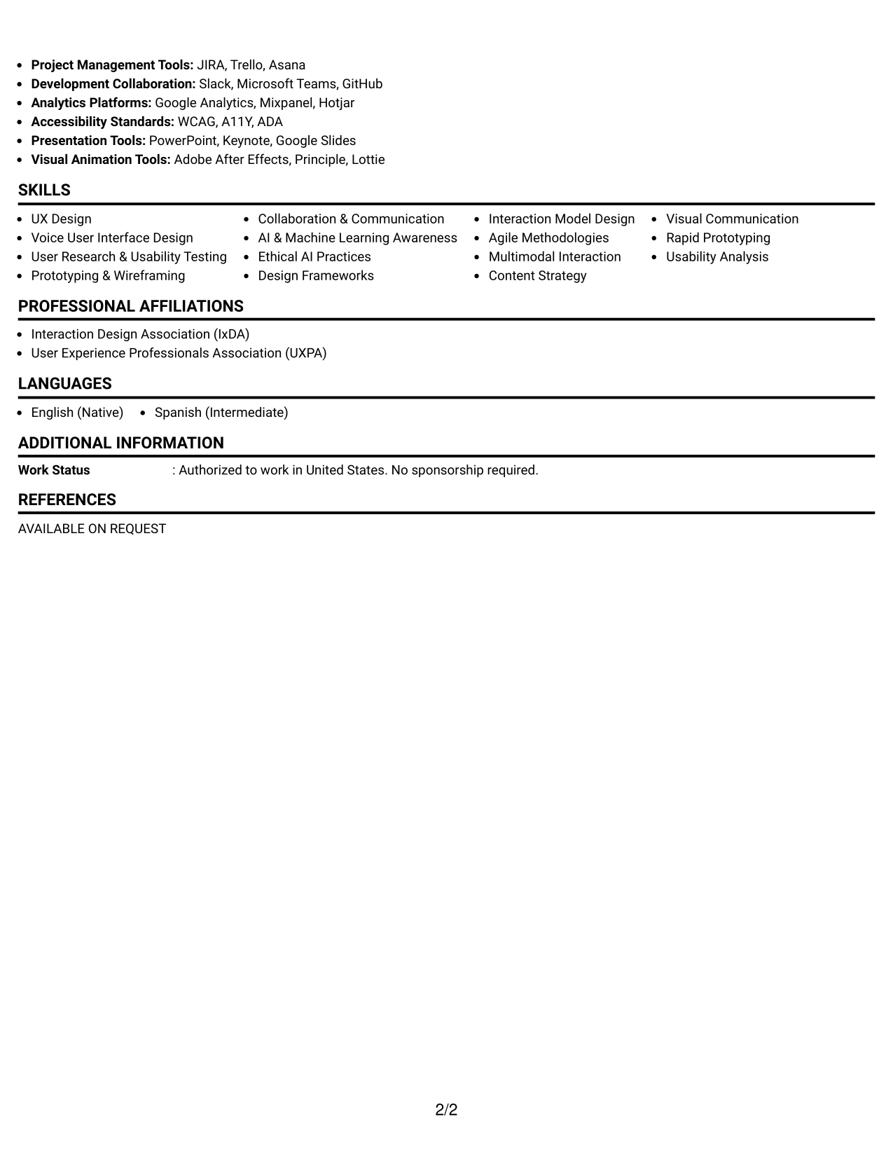 Resume Example Page 2