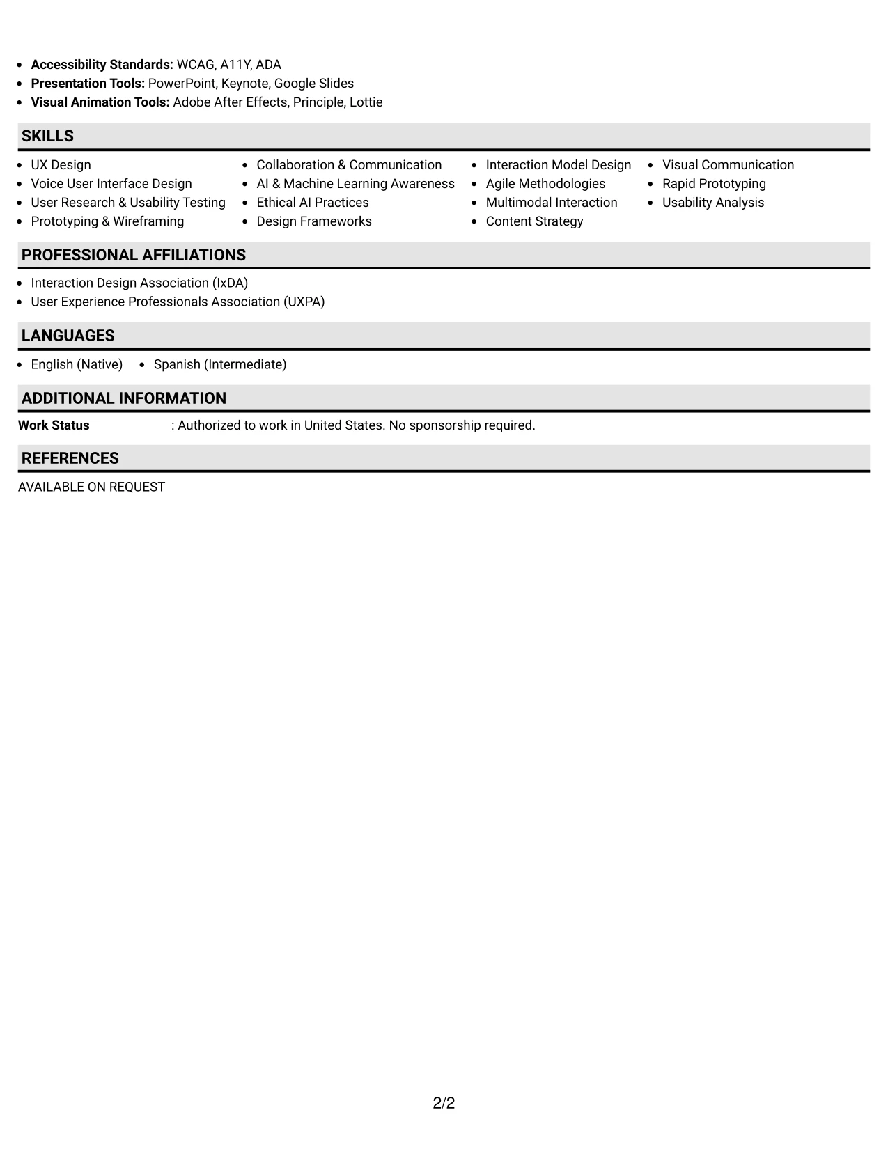 Resume Example Page 2