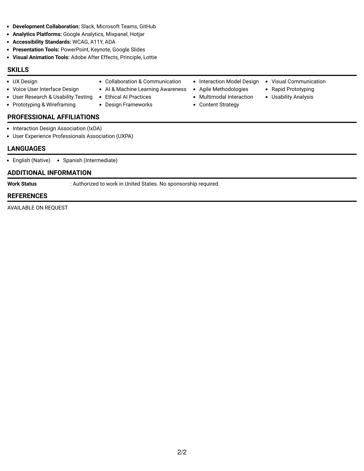 Resume Example Page 2