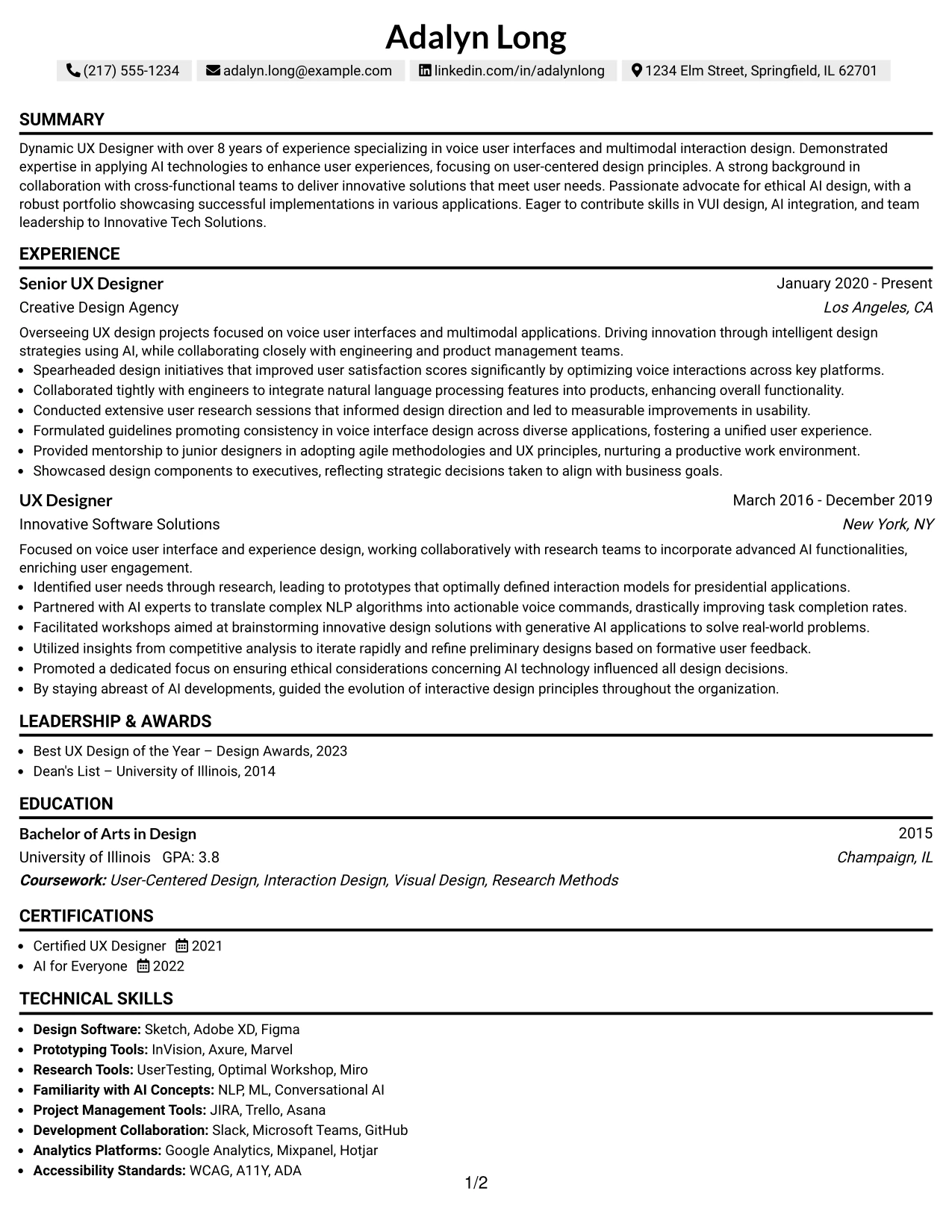 Resume Example Page 1