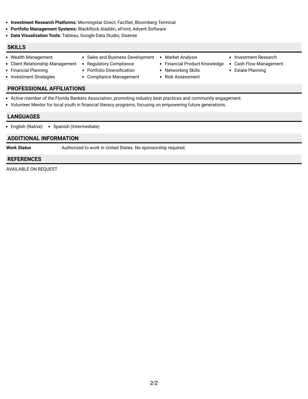 Resume Example Page 2