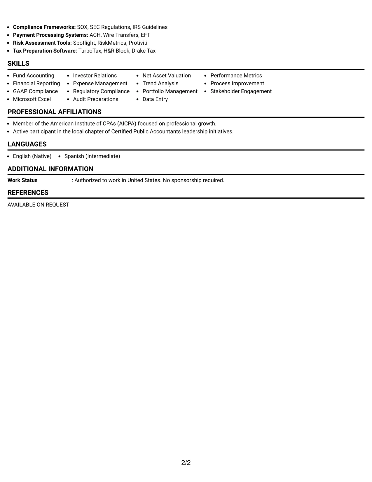 Resume Example Page 2