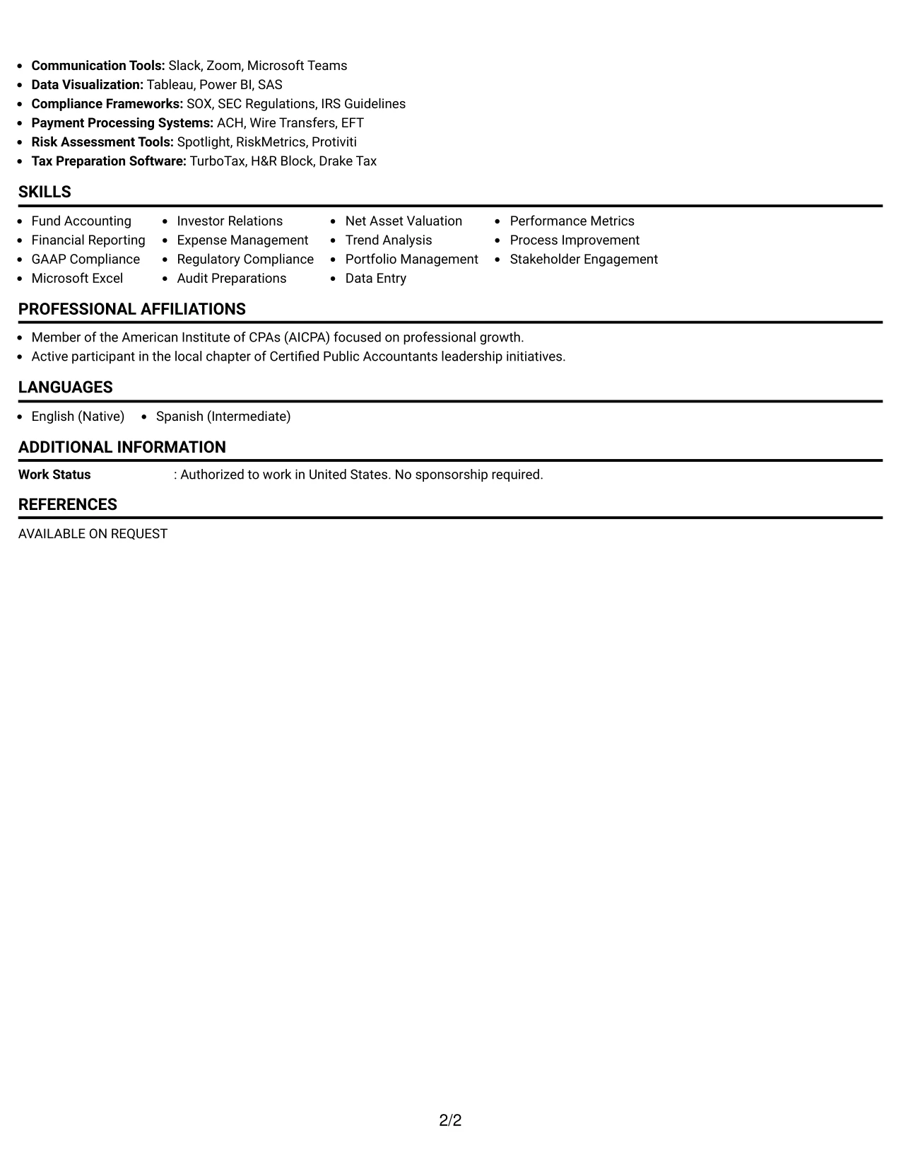Resume Example Page 2