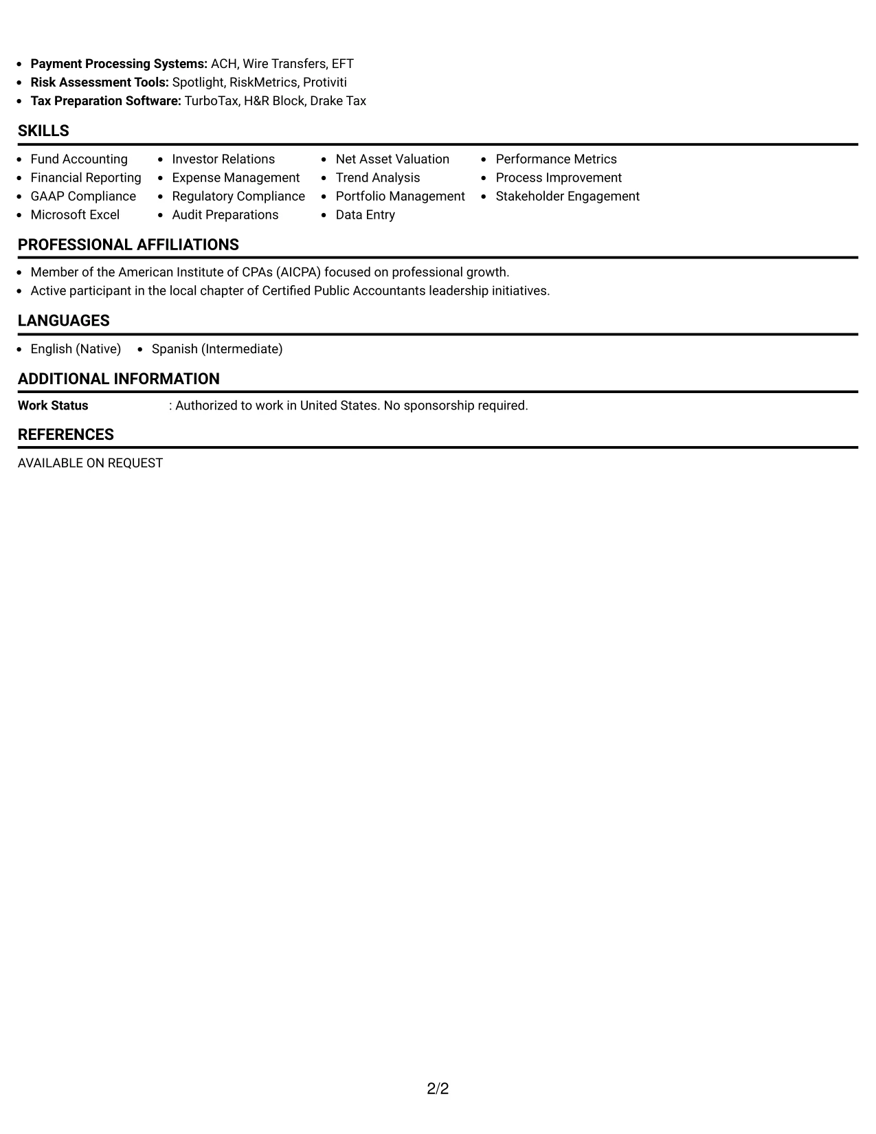 Resume Example Page 2