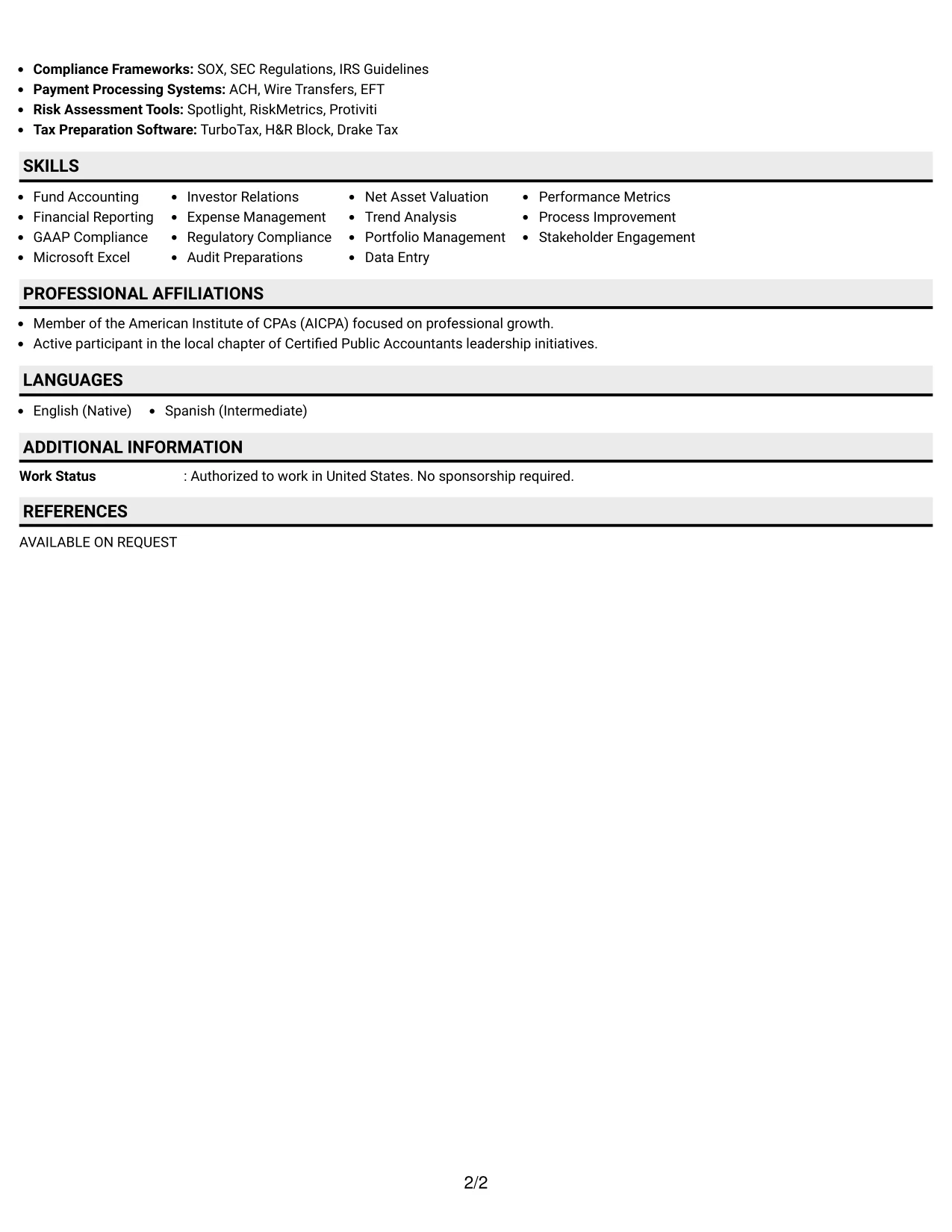 Resume Example Page 2