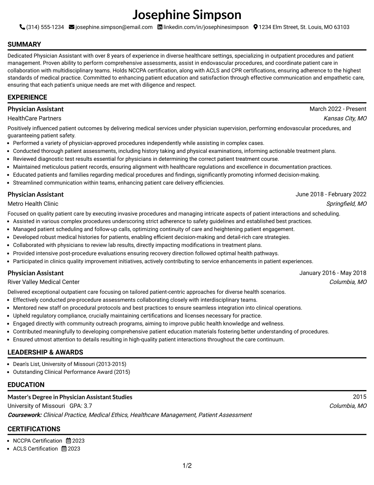 Resume Example Page 1