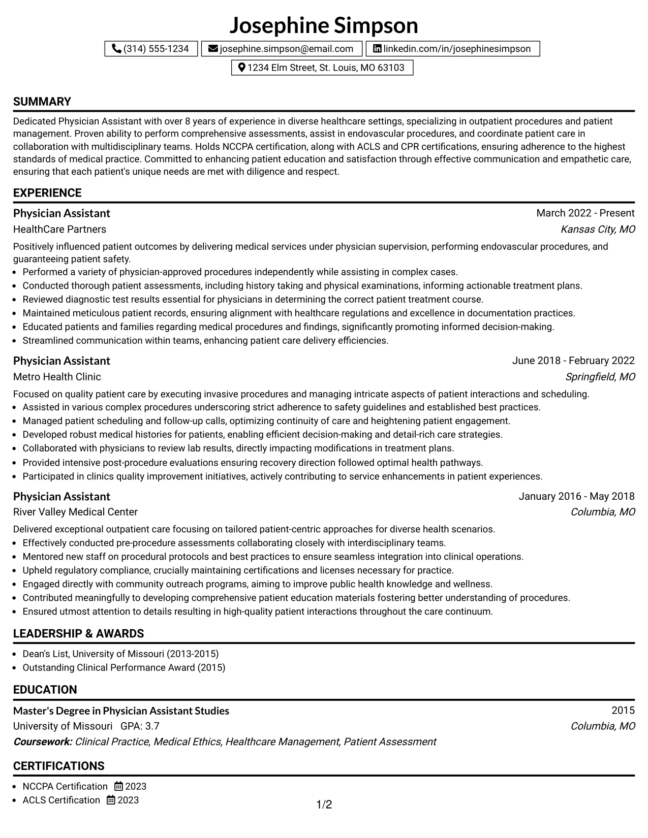 Resume Example Page 1
