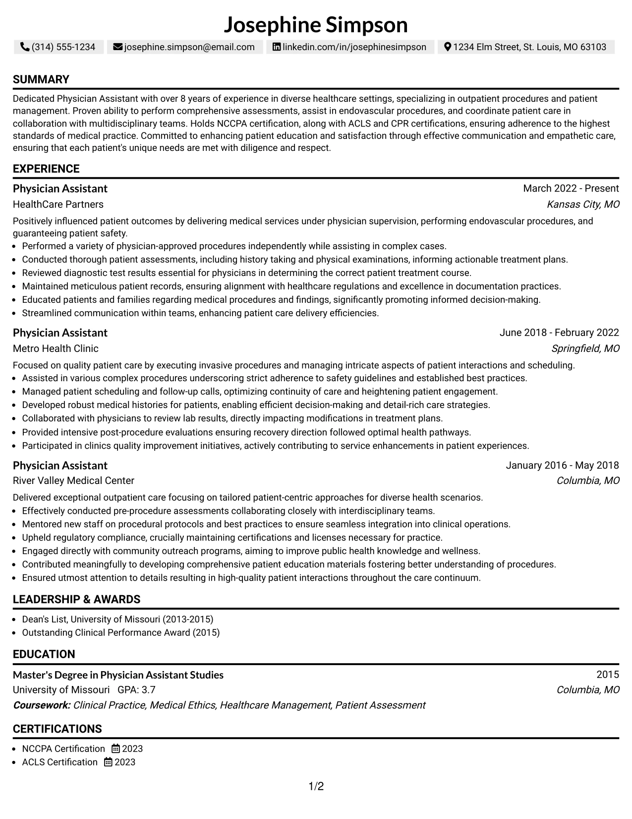 Resume Example Page 1