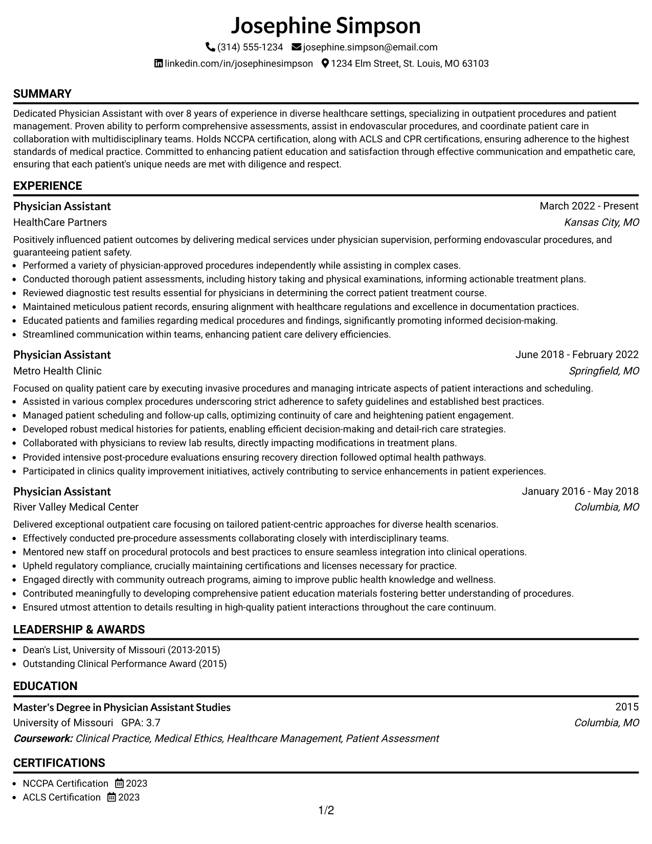 Resume Example Page 1