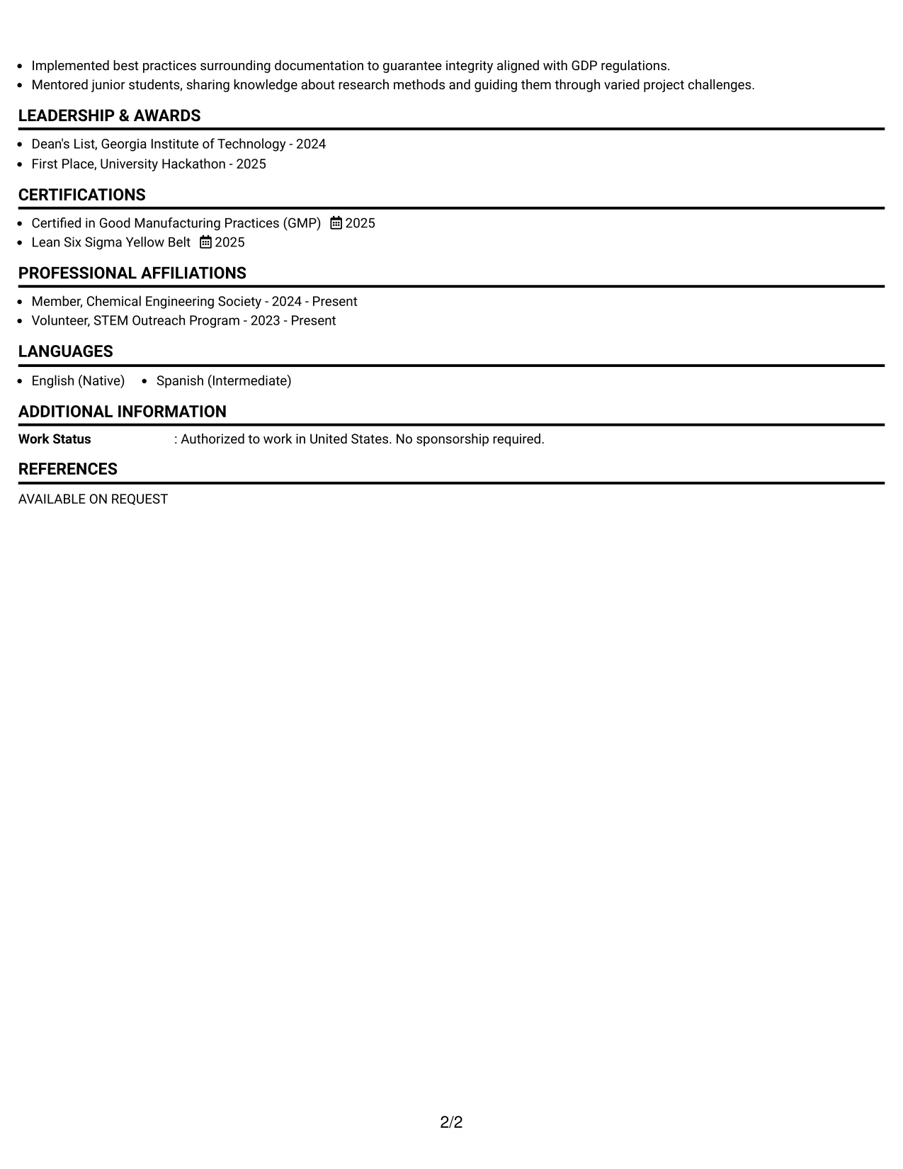 Resume Example Page 2