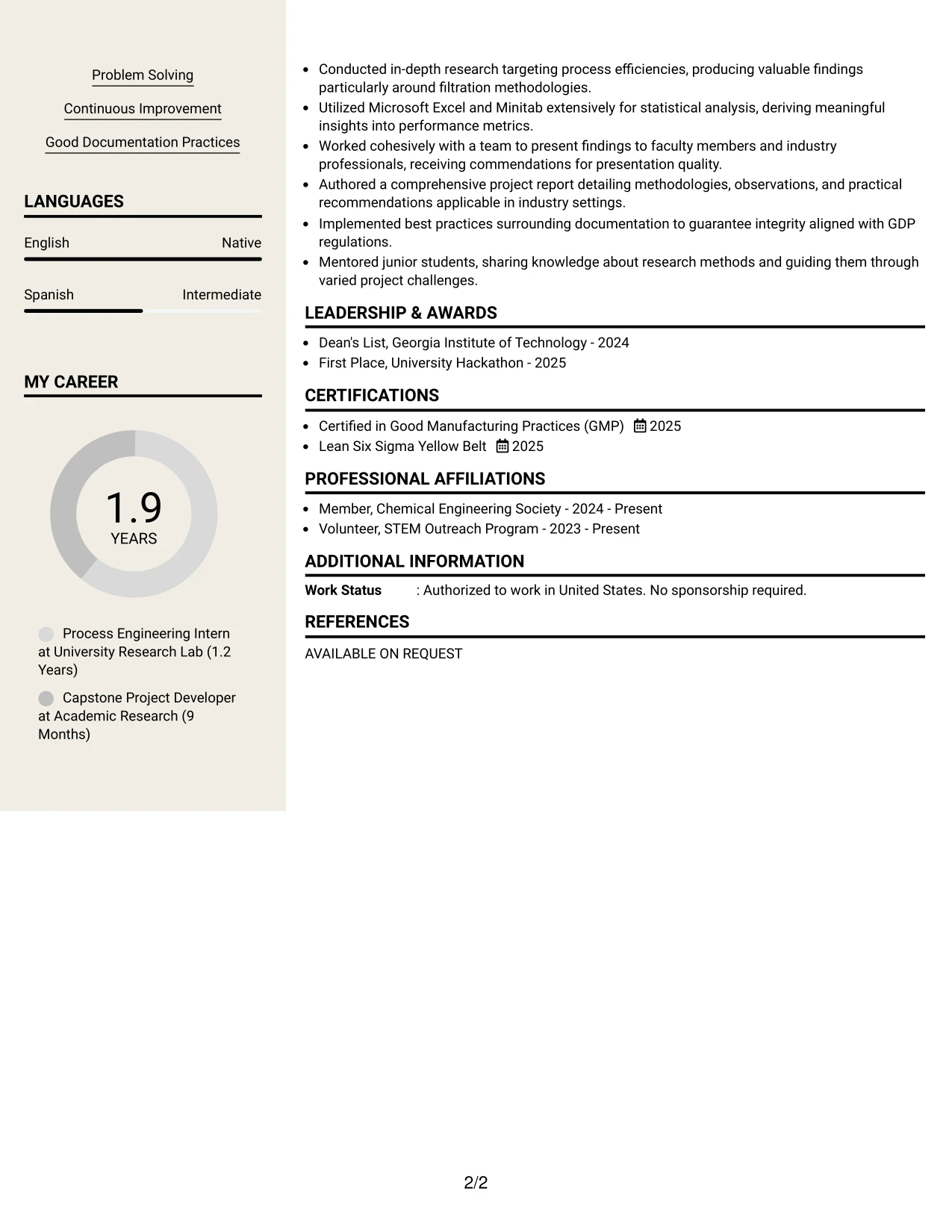 Resume Example Page 2