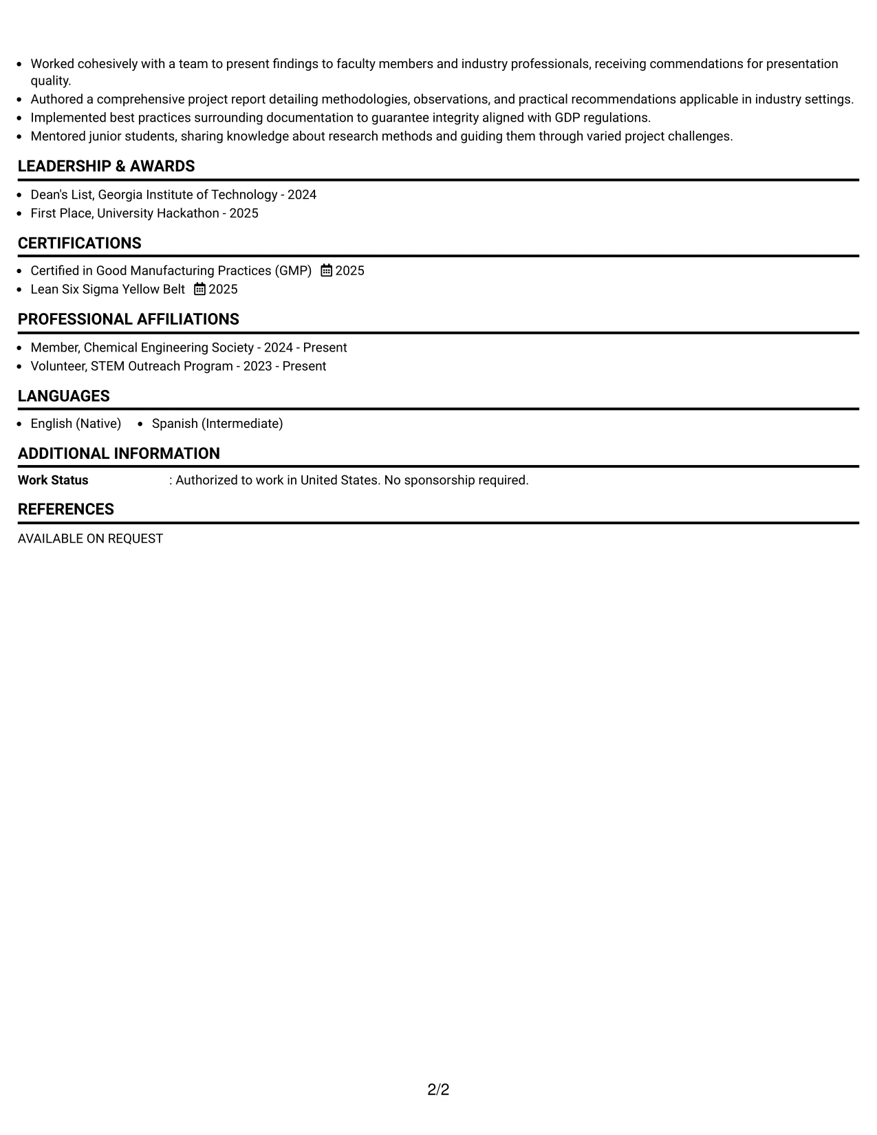 Resume Example Page 2