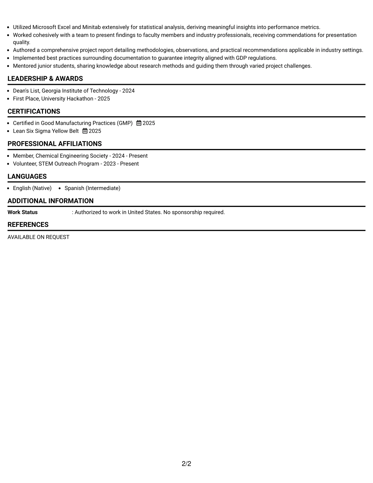 Resume Example Page 2