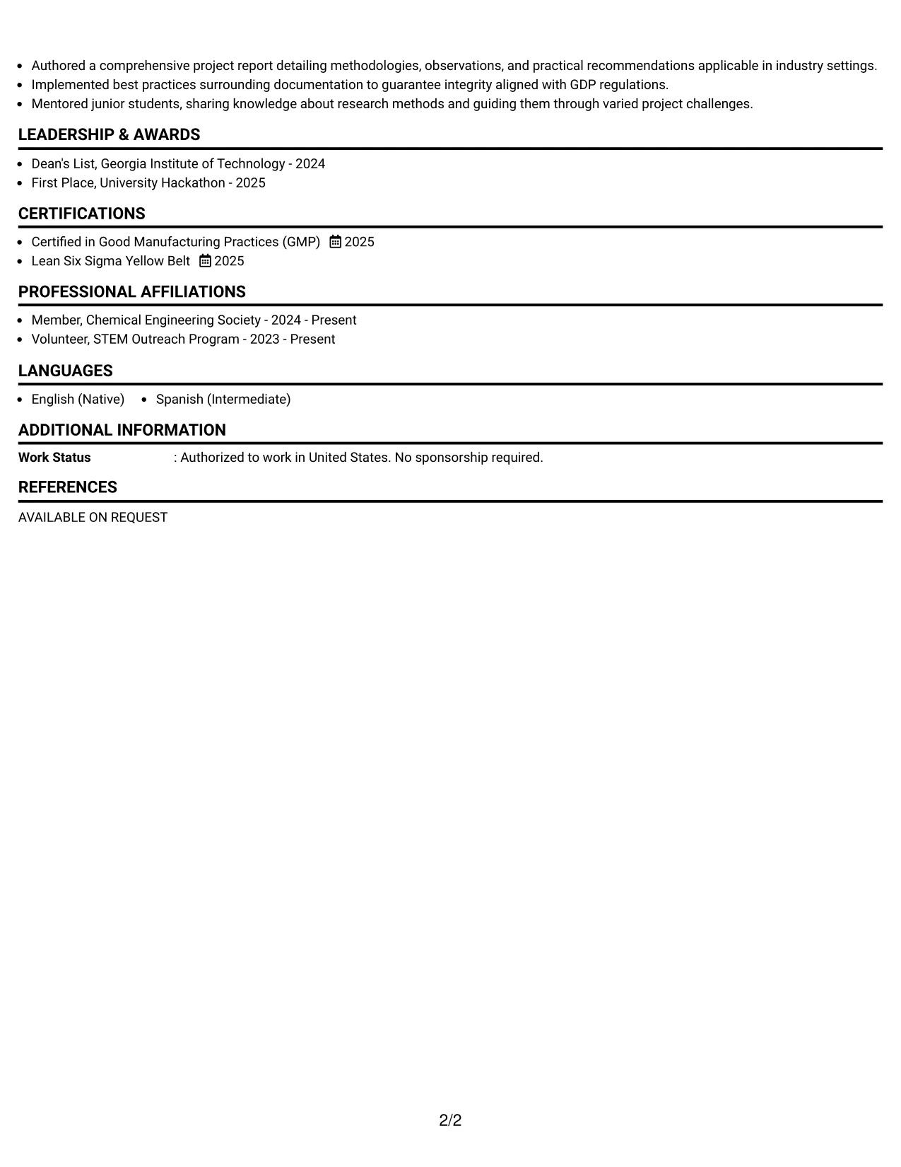 Resume Example Page 2