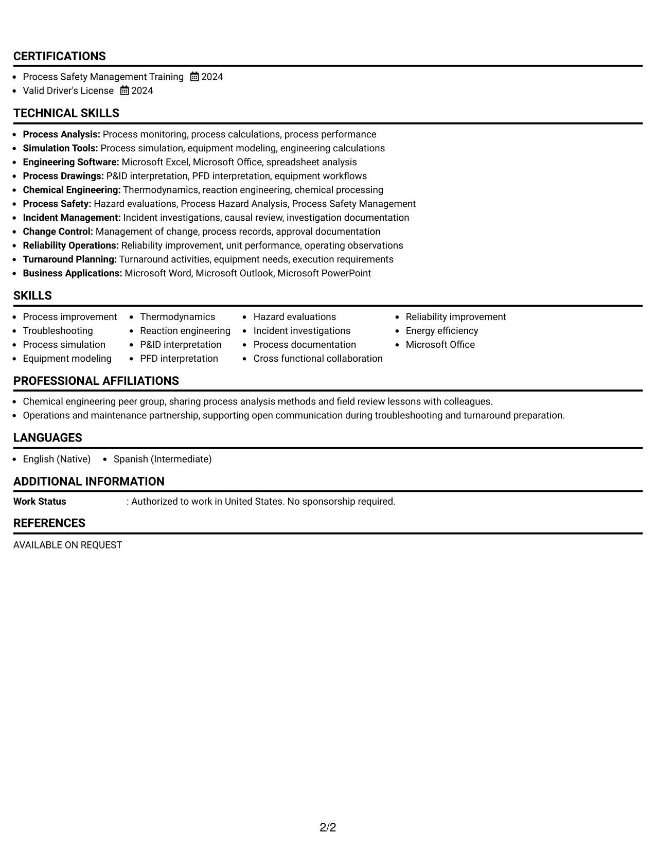 Resume Example Page 2