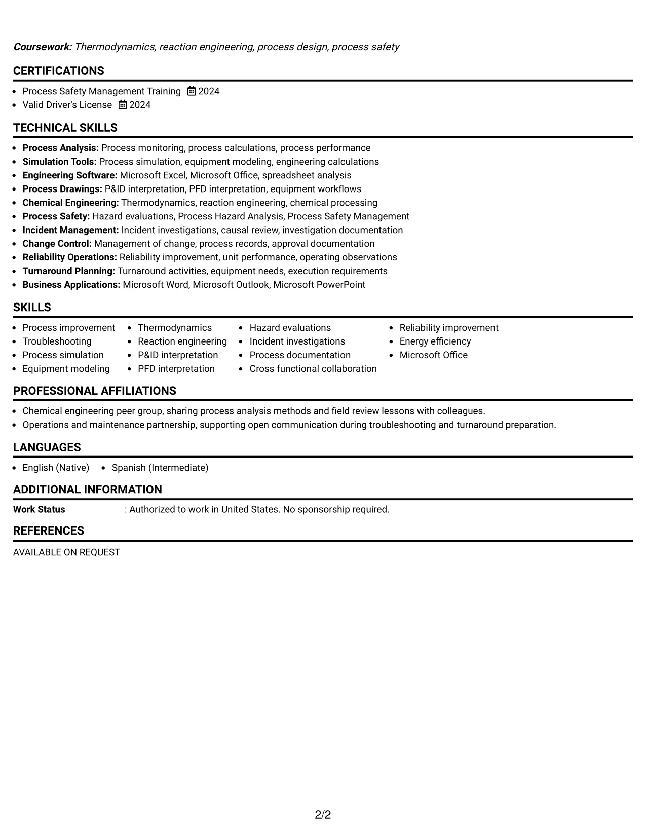 Resume Example Page 2
