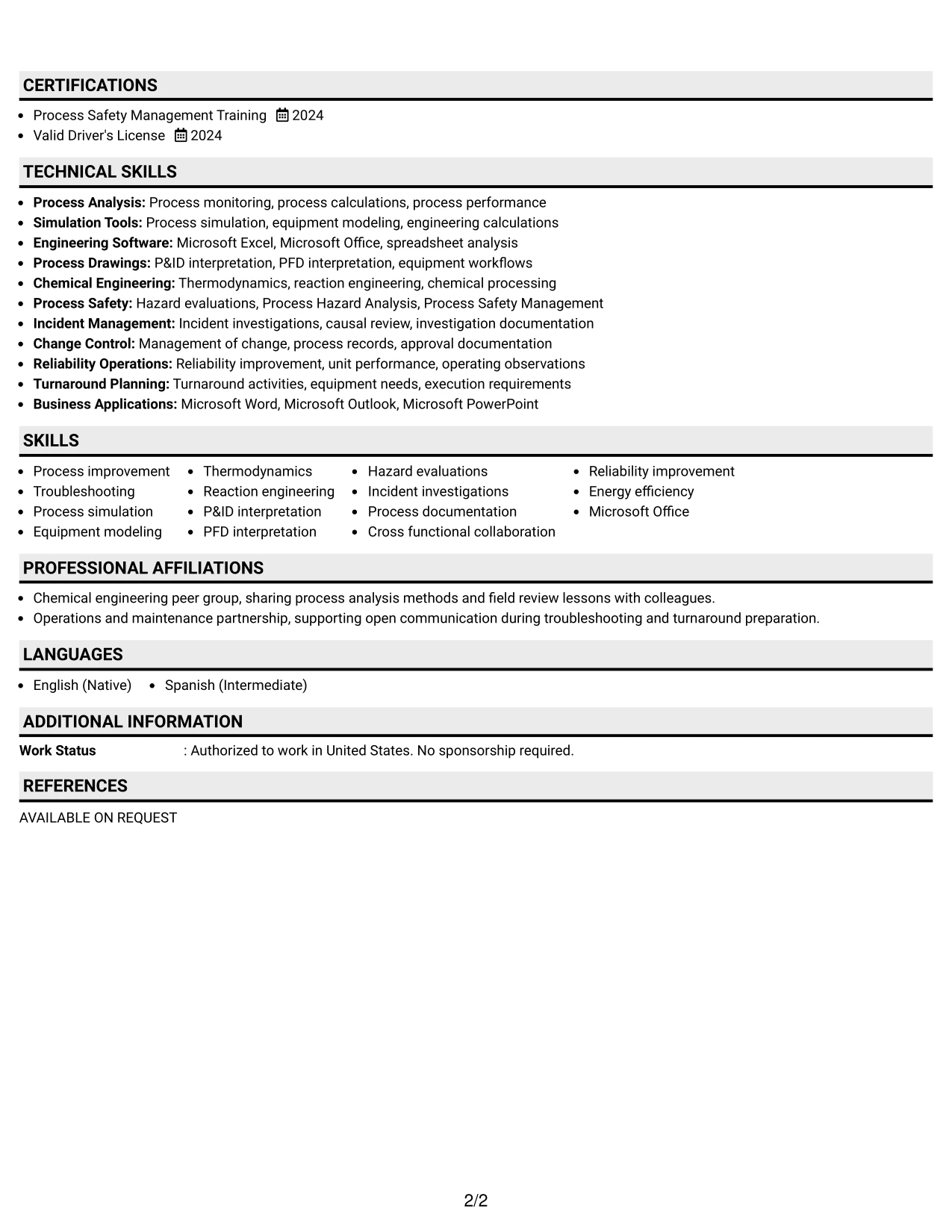 Resume Example Page 2