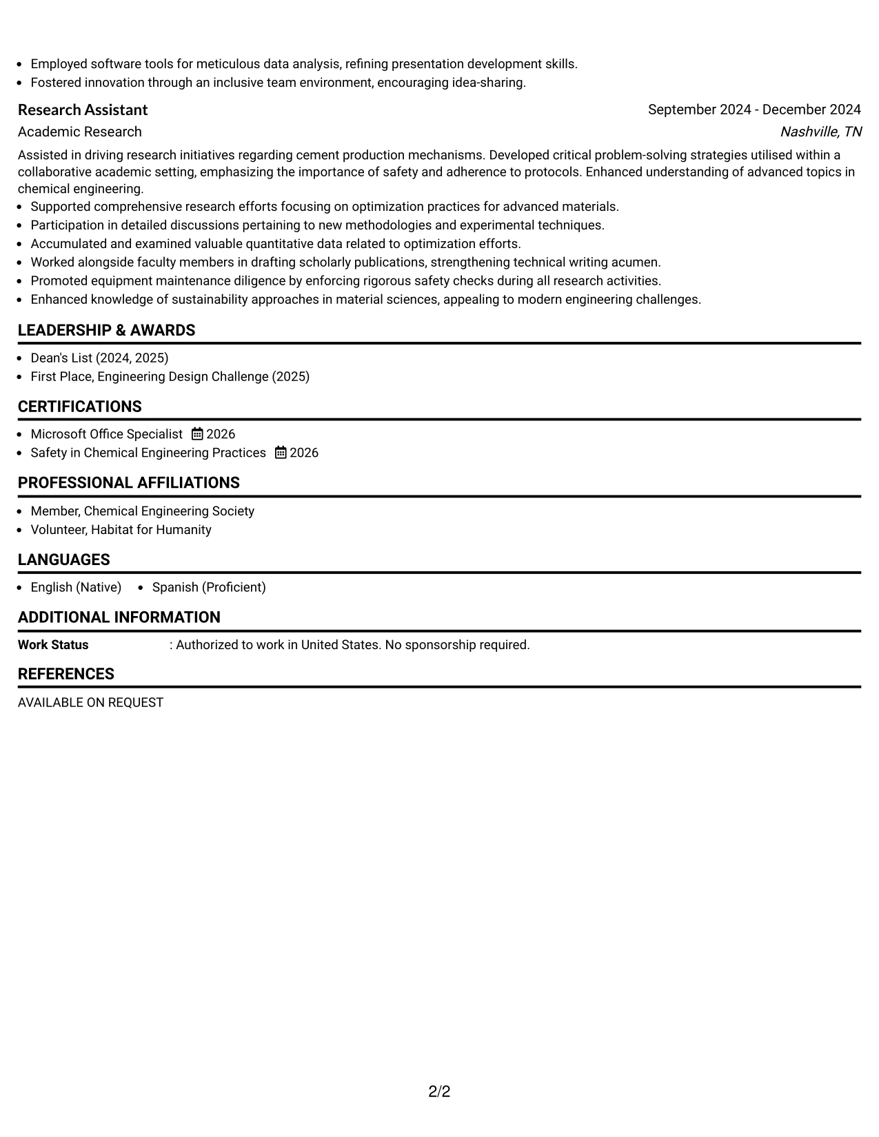 Resume Example Page 2