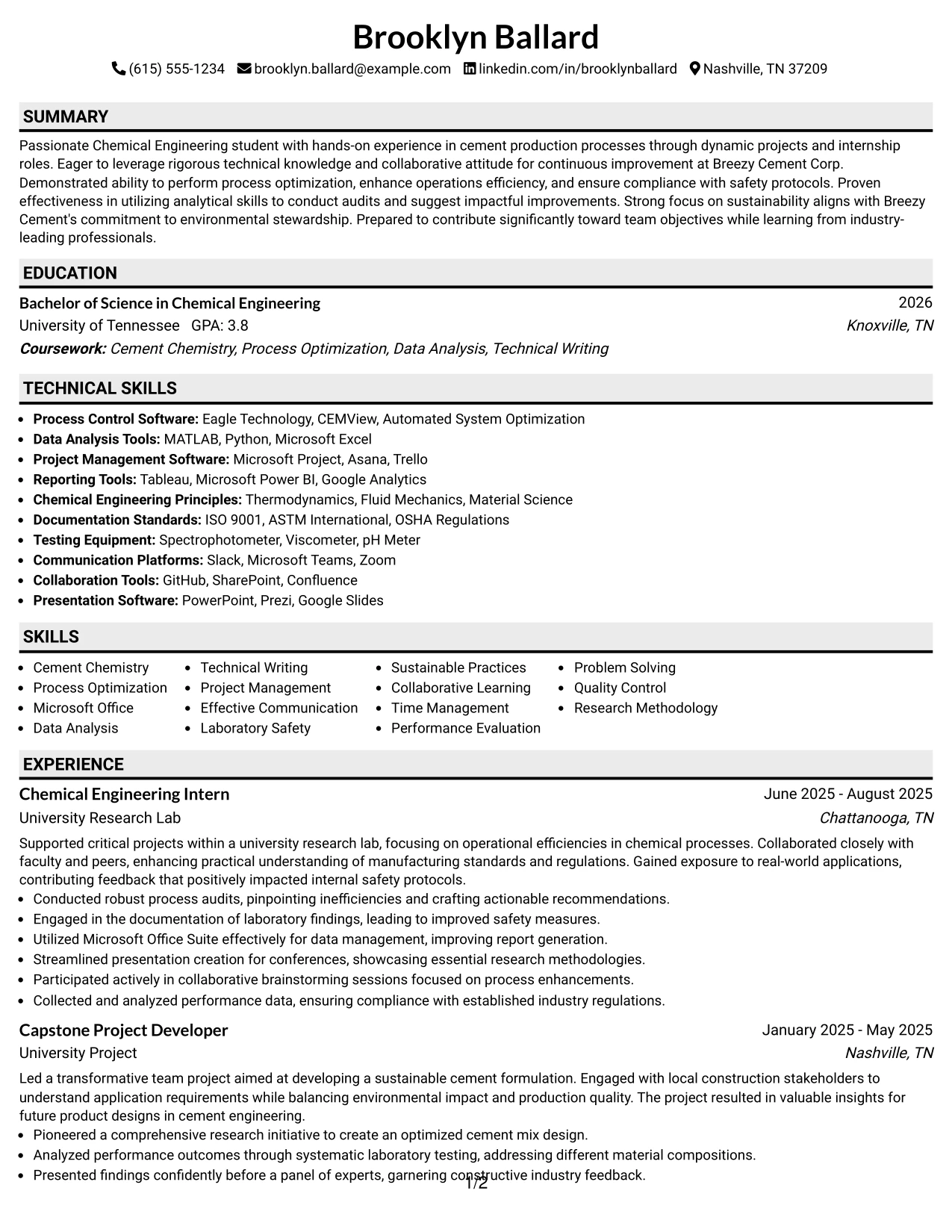 Resume Example Page 1