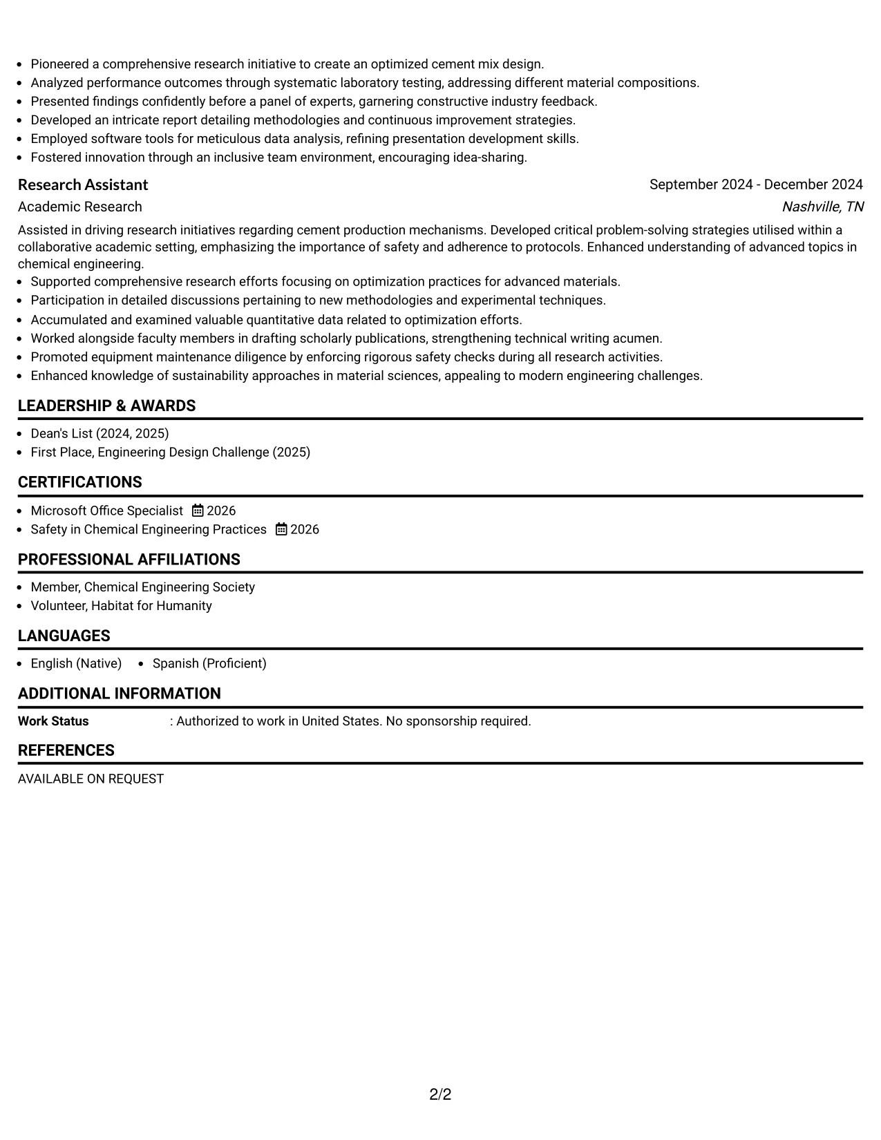Resume Example Page 2