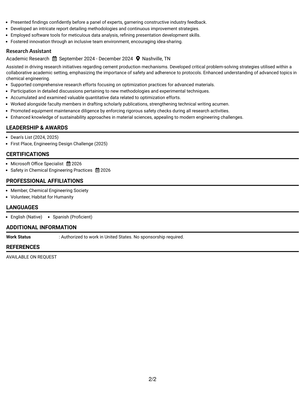 Resume Example Page 2