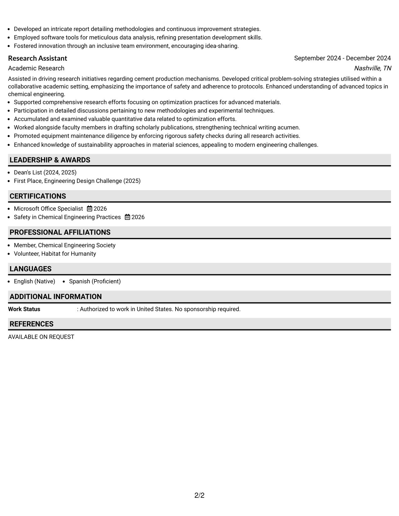 Resume Example Page 2