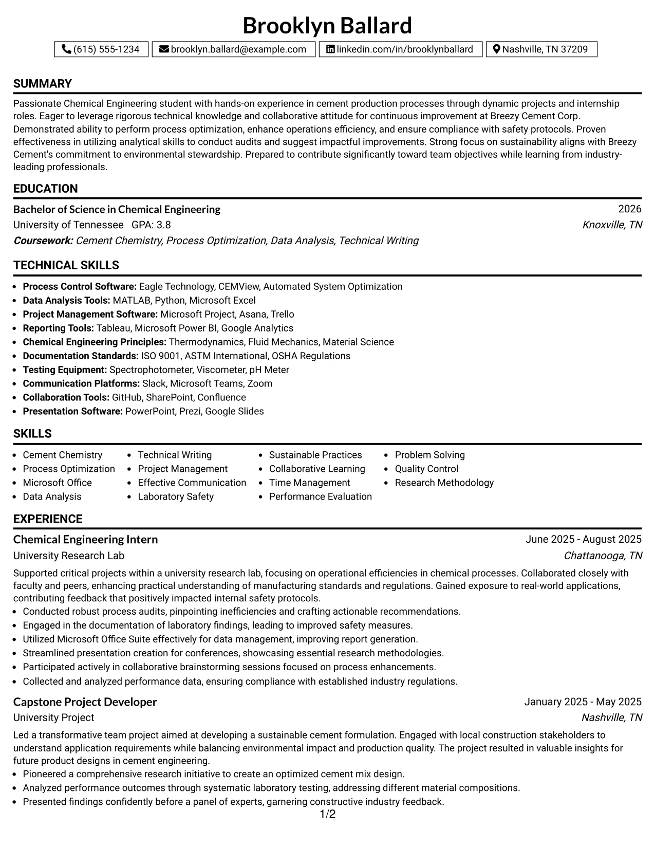 Resume Example Page 1